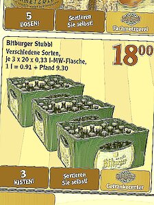 3 x Bitburger für 18,-